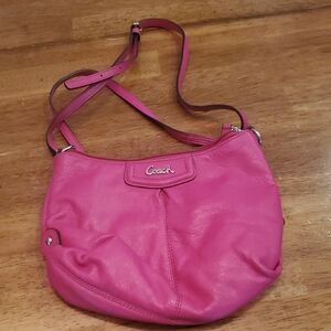 Coach Pink Leather Shoulder Bag with Glossy Finish